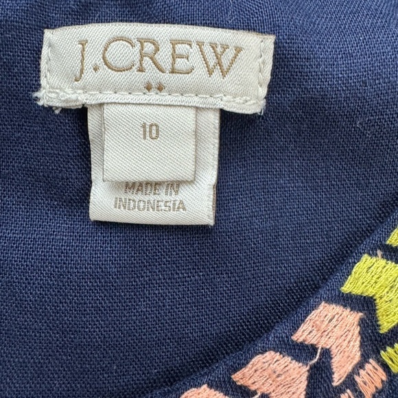 J Crew Linen/Cotton Blend Rainbow Floral Embroidered Navy Blue Dress Size 10 - Picture 9 of 12